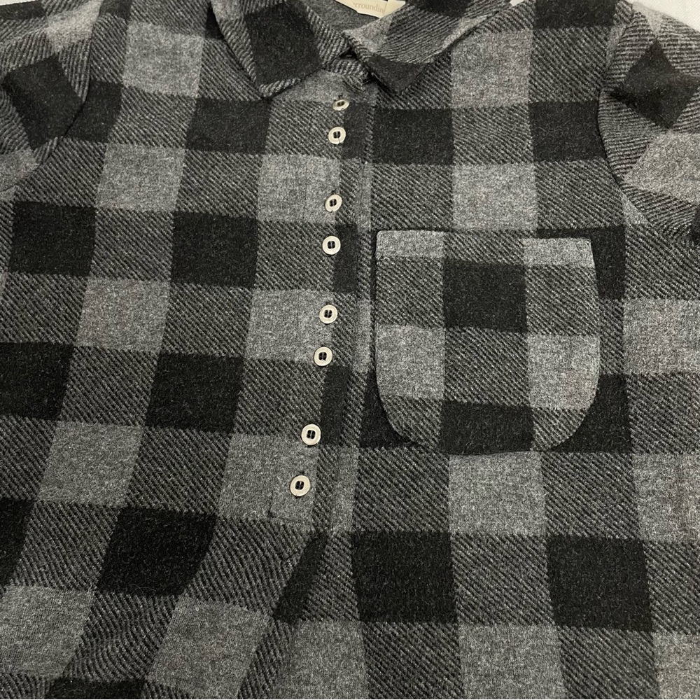 Soft Surroundings Women’s PXS  Fleece Top Roll Tab Sleeve plaid tunic top - Picture 5 of 8